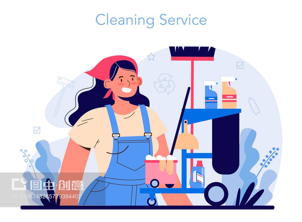 清洁服务理念。有特殊设备的清洁人员。